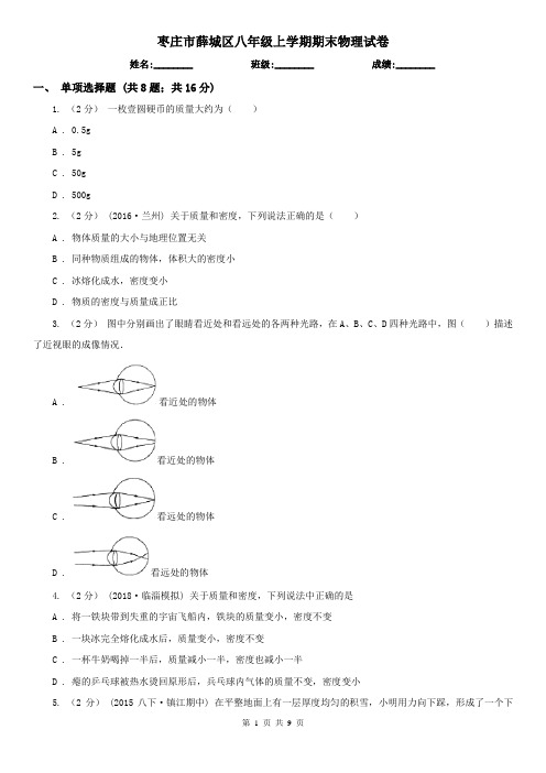 枣庄市薛城区八年级上学期期末物理试卷