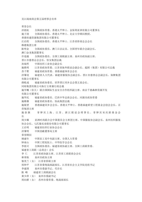 吴江闽南商会第五届理事会名单(纺织服装业)