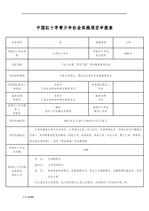 中国红十字青少年社会实践项目申报表