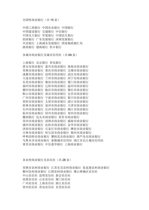 全国商业银行名单