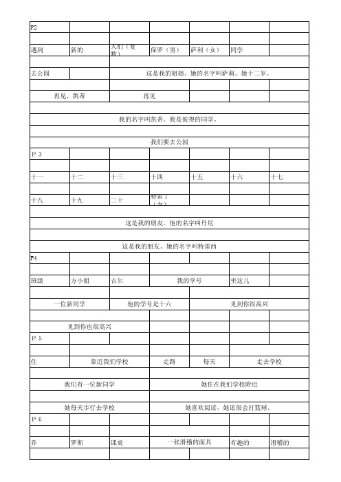 沪教版四年上英语单词