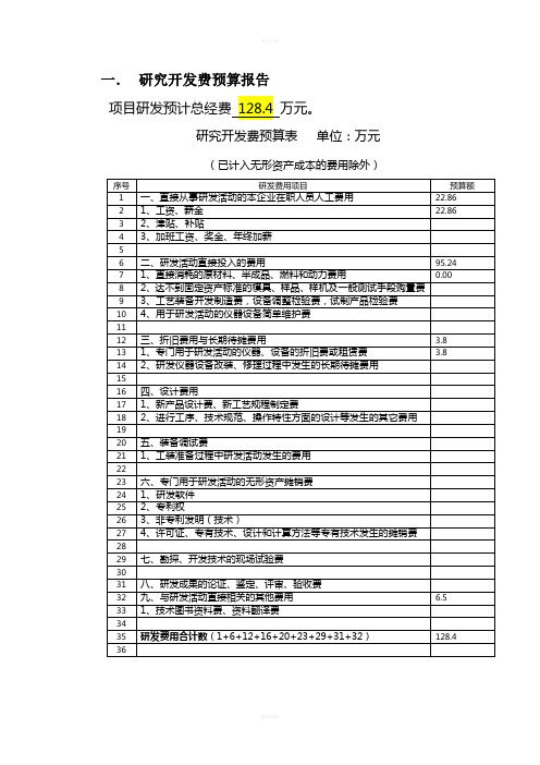 研究开发费预算报告