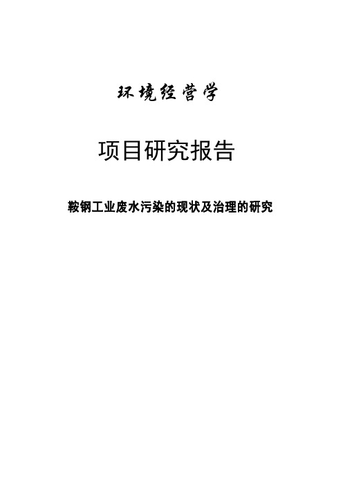 环境经营学项目研究报告——鞍钢工业废水污染的现状及治理的研究