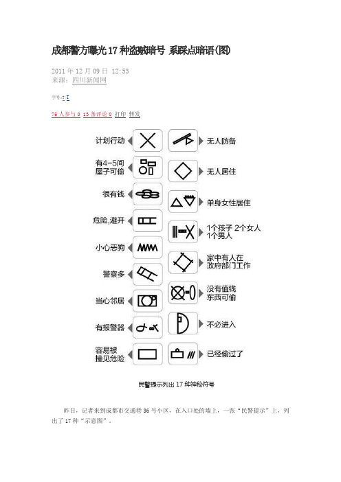 成都警方曝光17种盗贼暗号 系踩点暗语