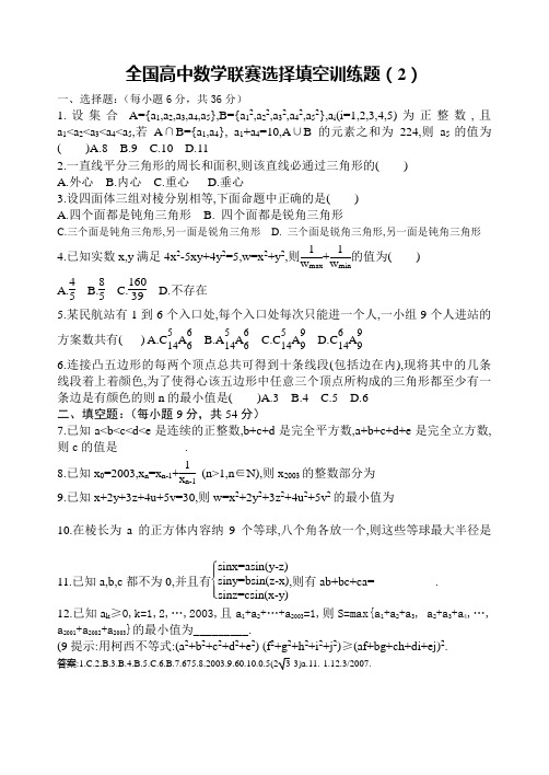 全国高中数学联赛选择填空训练题(2)