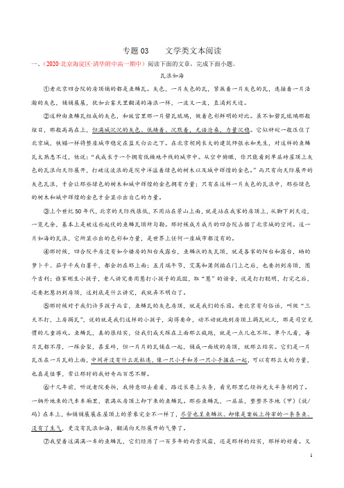 专题03  文学类文本阅读(解析版)2020-2021学年高中语文