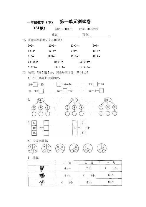 【2020-2021】新苏教版小学1一年级数学下册全程测评试卷(含答案)
