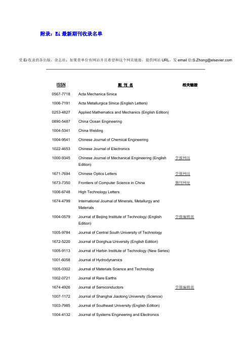 EI收录中文期刊名单