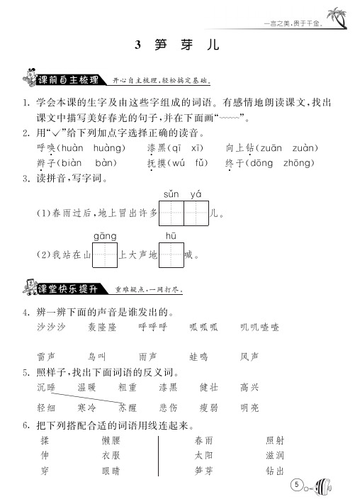 人教版语文二年级下课课练·3 笋芽儿(含答案)