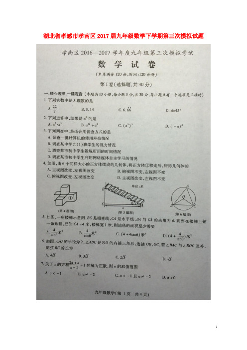 孝南2017届九年级数学下学期第三次模拟试题扫