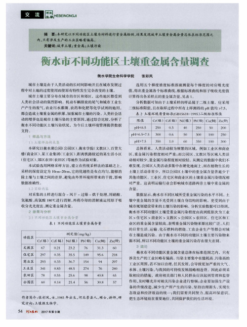 衡水市不同功能区土壤重金属含量调查