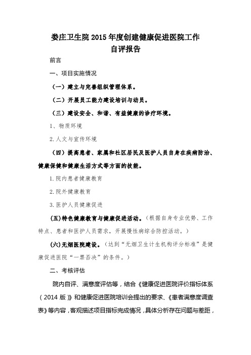 健康促进试点医院自评报告