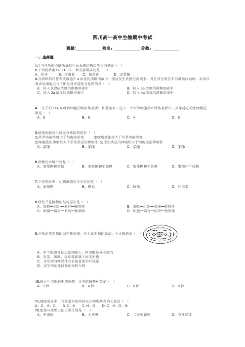 四川高一高中生物期中考试带答案解析
