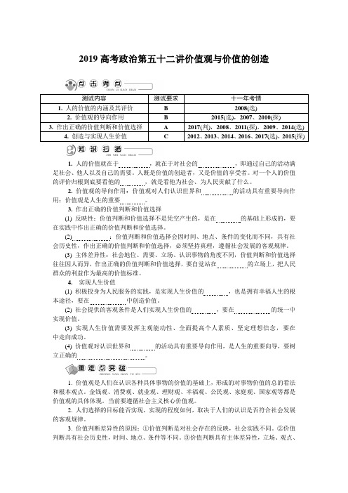 2019高考政治第五十二讲价值观与价值的创造