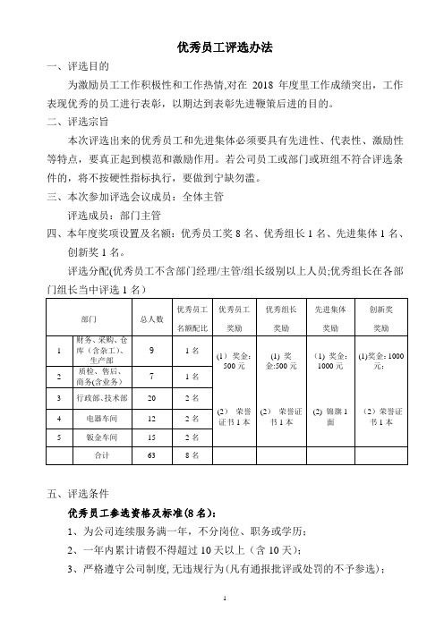 2018年优秀员工评选办法