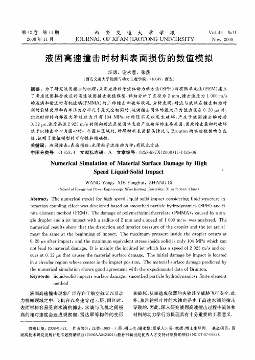 液固高速撞击时材料表面损伤的数值模拟