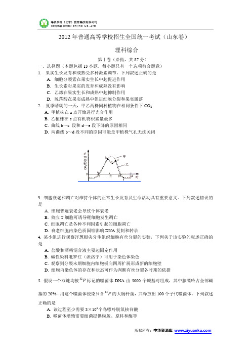 2012年高考真题——理综(山东卷)word版 含答案