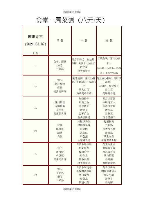 员工食堂菜谱之欧阳家百创编