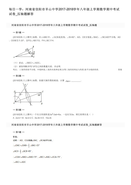 每日一学：河南省信阳市羊山中学2017-2018学年八年级上学期数学期中考试试卷_压轴题解答