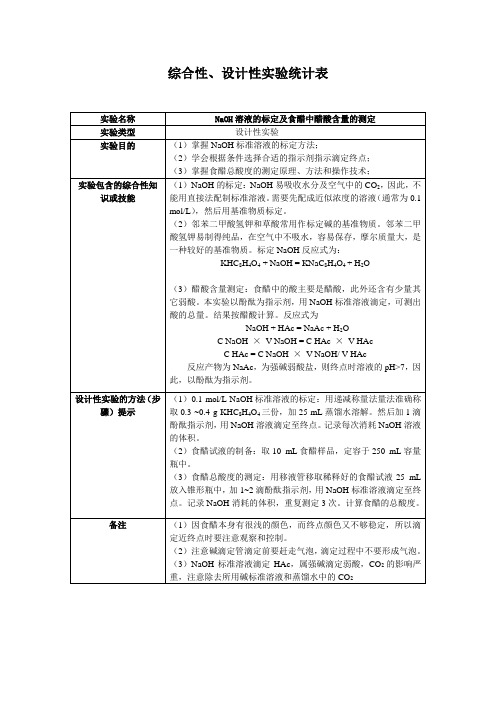 综合性设计型实验统计表