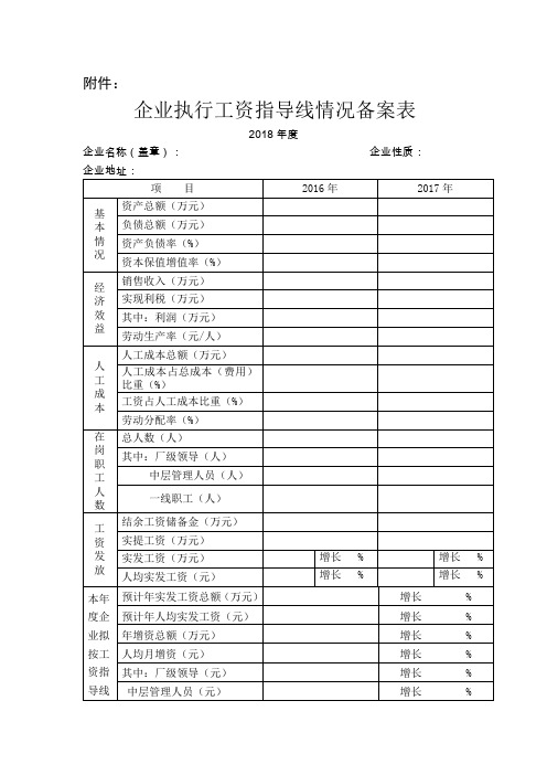 企业执行工资指导线情况备案表doc