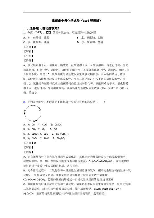 漳州市中考化学试卷(word解析版)
