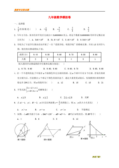 【名校复习专用】江苏省丹阳市2020届中考数学模拟卷1