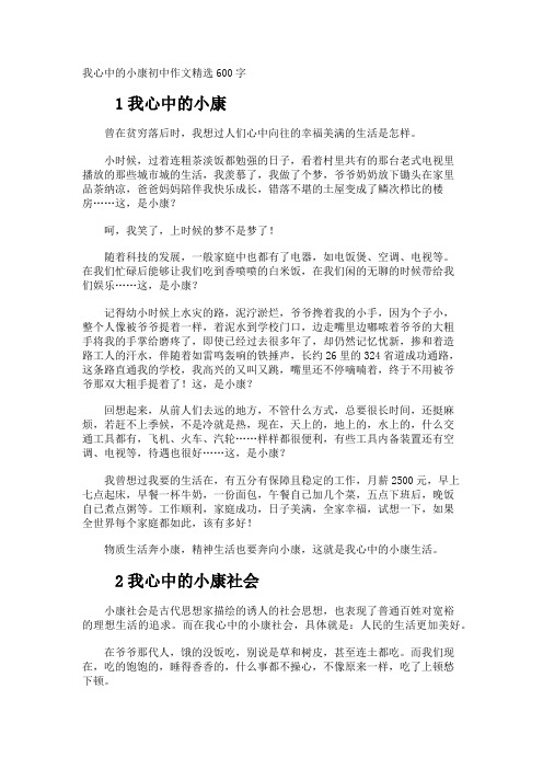 我心中的小康初中作文600字