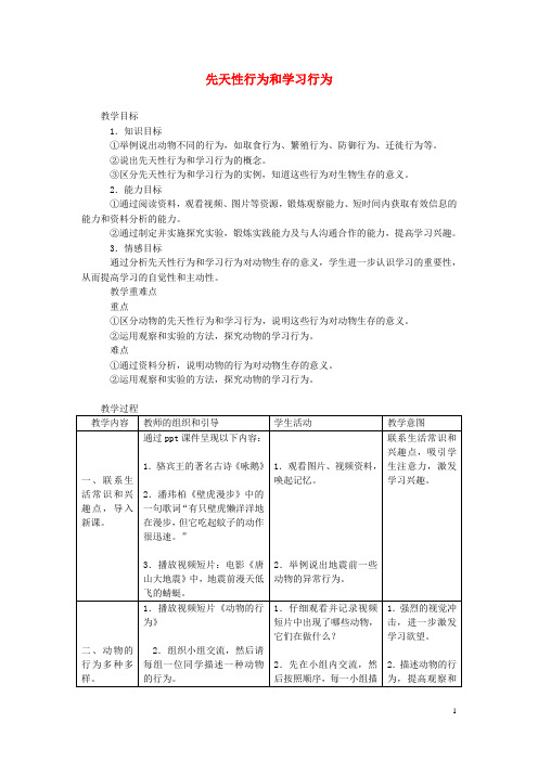 八年级生物上册5.2.2《先天性行为和学习行为》教案2(新版)新人教版