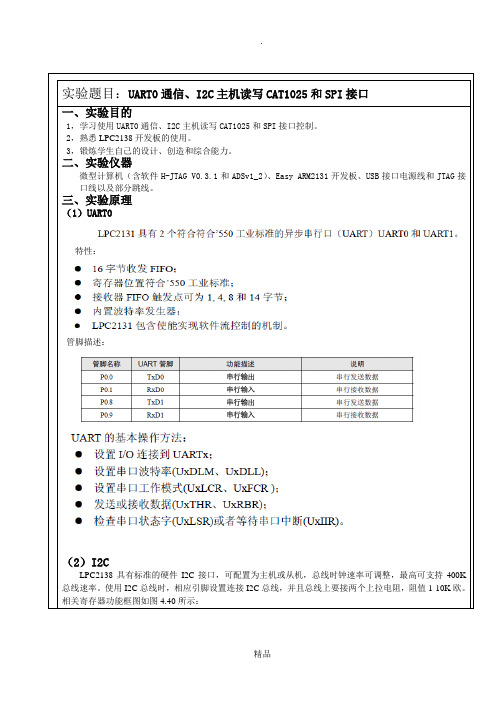 ARM实验报告——UART0通信、I2C主机读写CAT1025和SPI接口