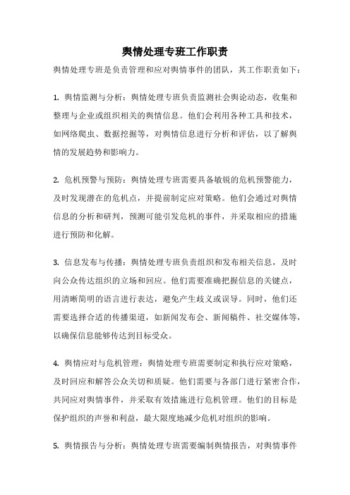 舆情处理专班工作职责