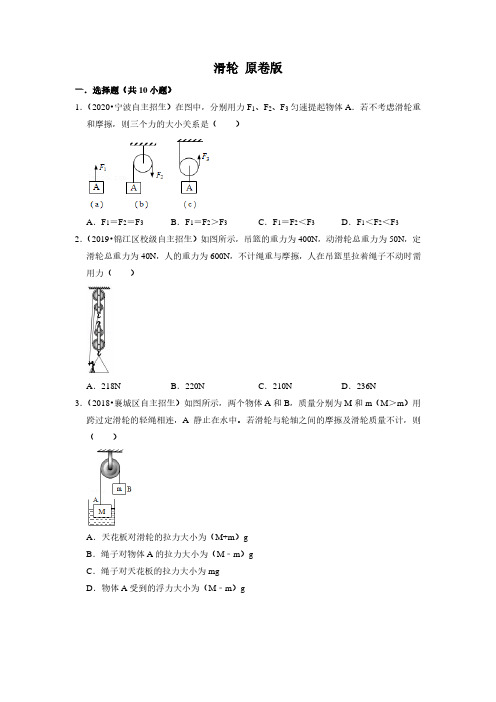 初中物理专题复习滑轮 原卷版