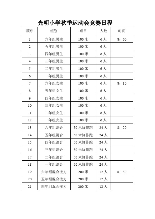 光明小学趣味运动会竞赛日程