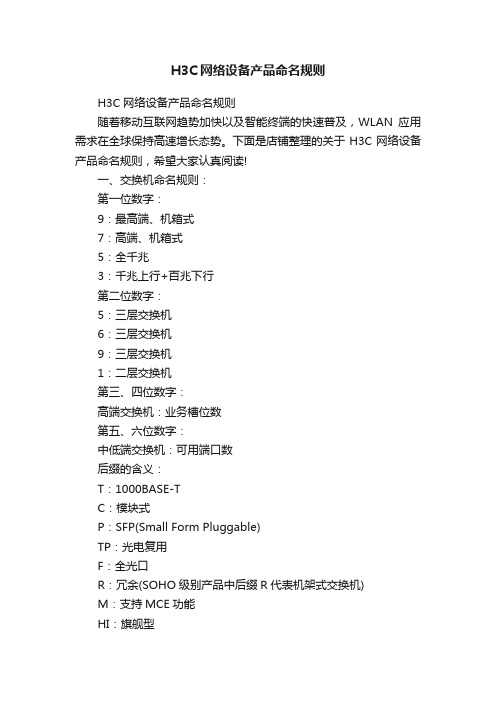 H3C网络设备产品命名规则