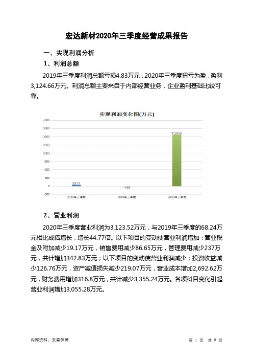 宏达新材2020年三季度经营成果报告