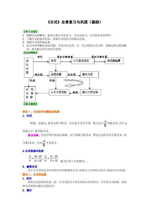 北师大版初中数学八年级下册知识讲解 (教学资料 )：第24讲《分式与分式方程》全章复习与巩固(基础)
