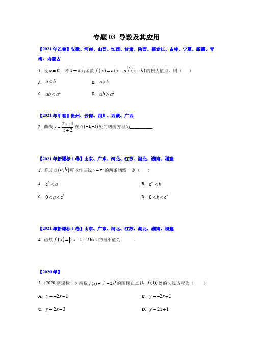 专题03 导数及其应用(原卷版)-十年高考数学(理)客观题(2012-2021)真题分项详解