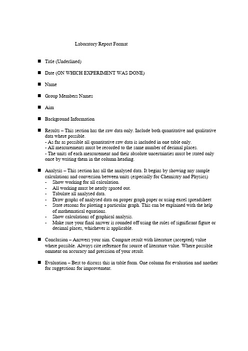 Laboratory report Format