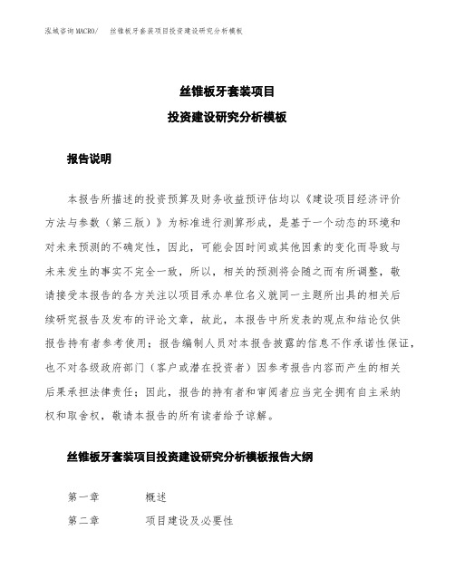 丝锥板牙套装项目投资建设研究分析模板重点及难点分析