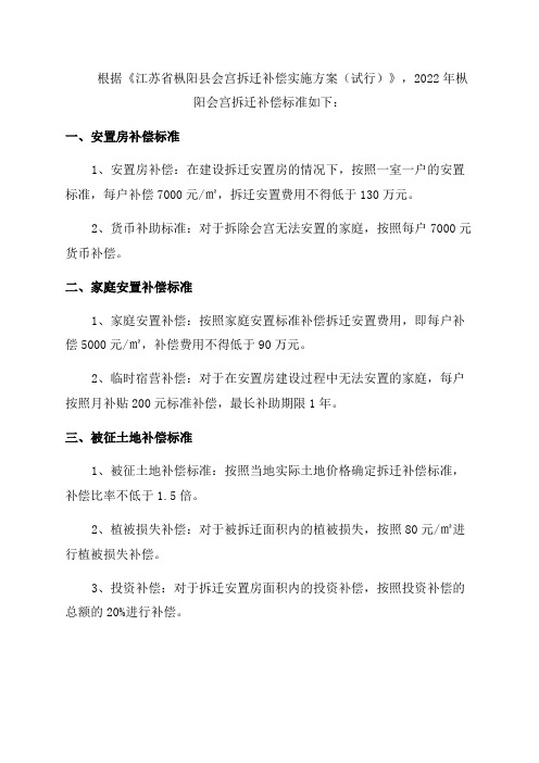 2022年枞阳会宫拆迁补偿标准