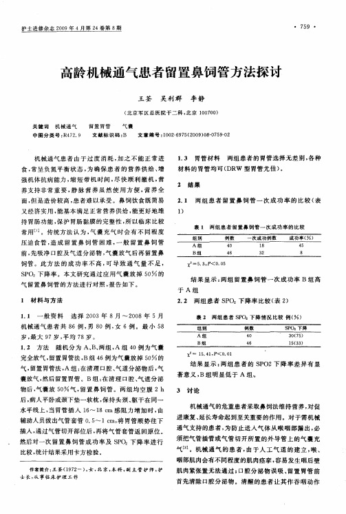 高龄机械通气患者留置鼻饲管方法探讨