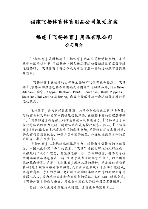 福建飞扬体育体育用品公司策划方案
