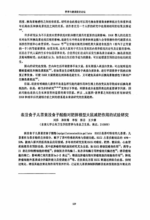 表没食子儿茶素没食子酸酯对肥胖模型大鼠减肥作用的试验研究