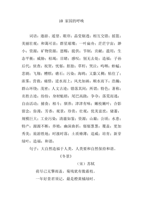 北师大版五年级下册语文第十单元复习资料