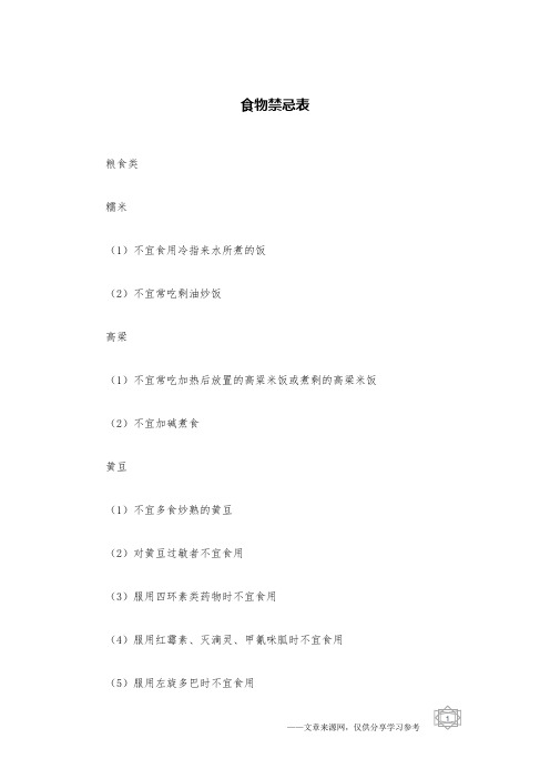 食物禁忌表