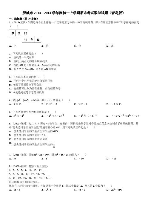 肥城市2013—2014学年度上学期期末考试初一数学试题4(青岛版)含答案)