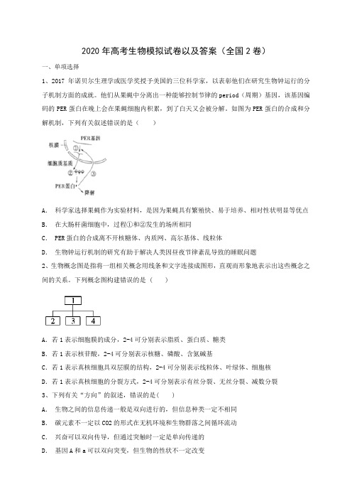 2020年高考生物模拟黄金试卷以及答案(全国2卷)