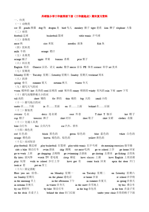 新外研版小学三年级英语下册(三年级起点)期末复习知识点归纳