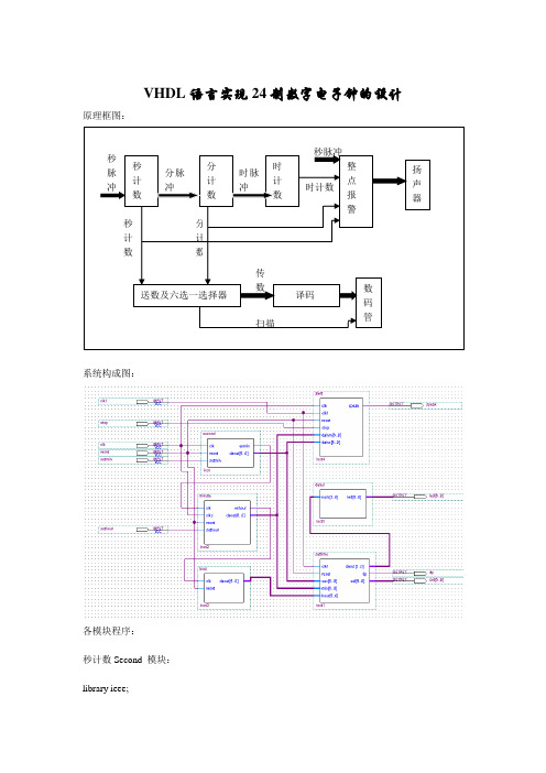 VHDL语言实现24制数字电子钟的设计程序