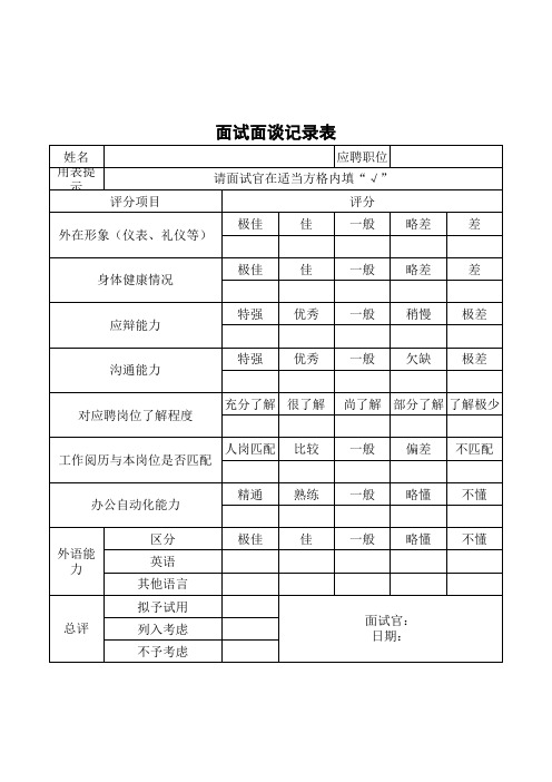 面试面谈记录表